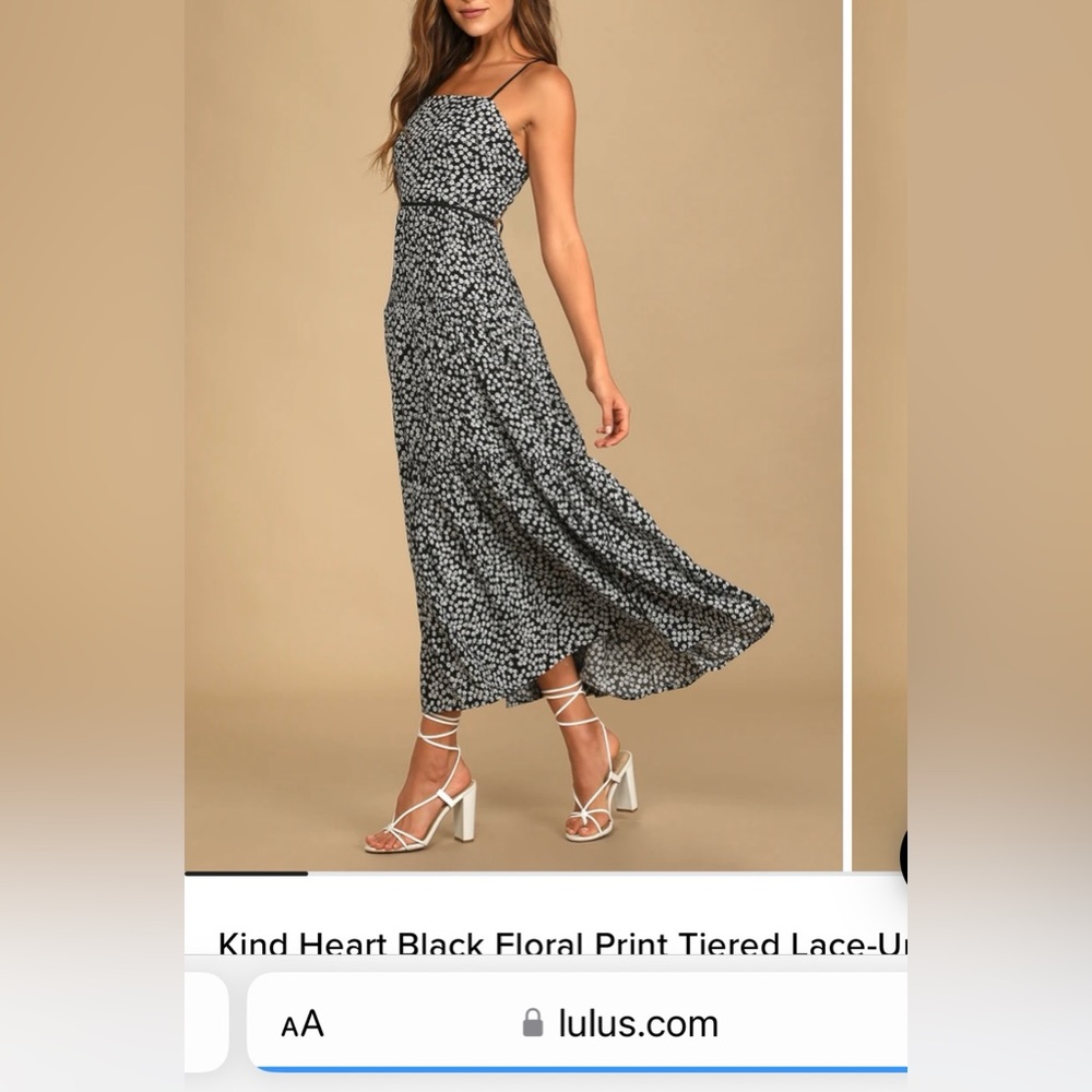 Kind Heart Black Floral Print Tiered Lace-Up Midi Dress